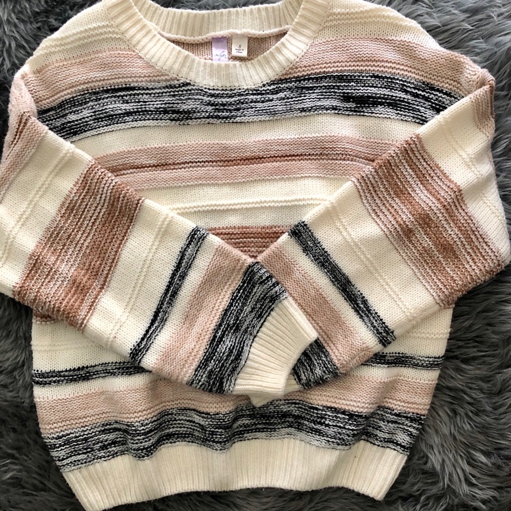 Francescas Striped cropped crew neck sweater